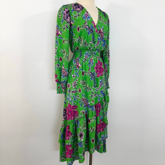 Lilly Pulitzer Cristiana Stretch Midi Dress Gecko Green Brewsters Bloom Floral 0 - Picture 7 of 14